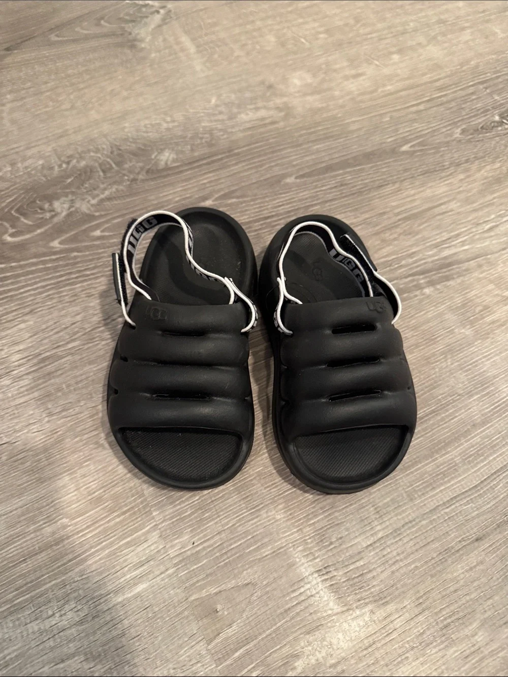 UGG Kids Black Padded Slide Sandals with Branded Heel Strap